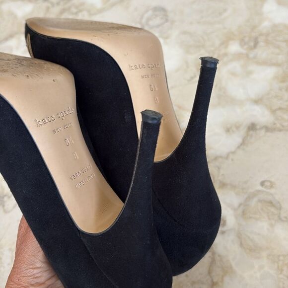 Kate Spade New York Gold “Love” Black Suede Leather Stiletto Heels Pumps - Picture 12 of 15